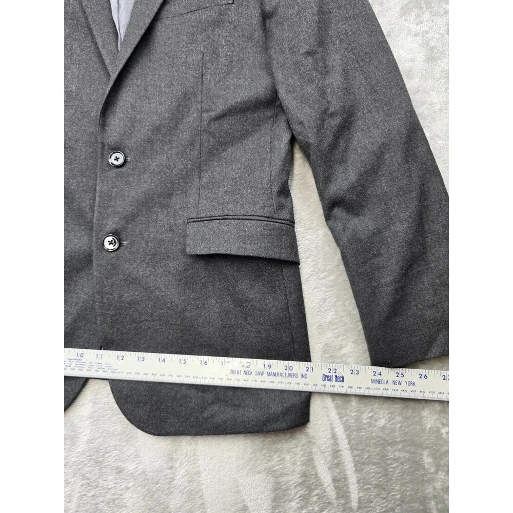 Express Men's Formal Gray Solid Blazer — Size 40R, 2-Button with Pockets.